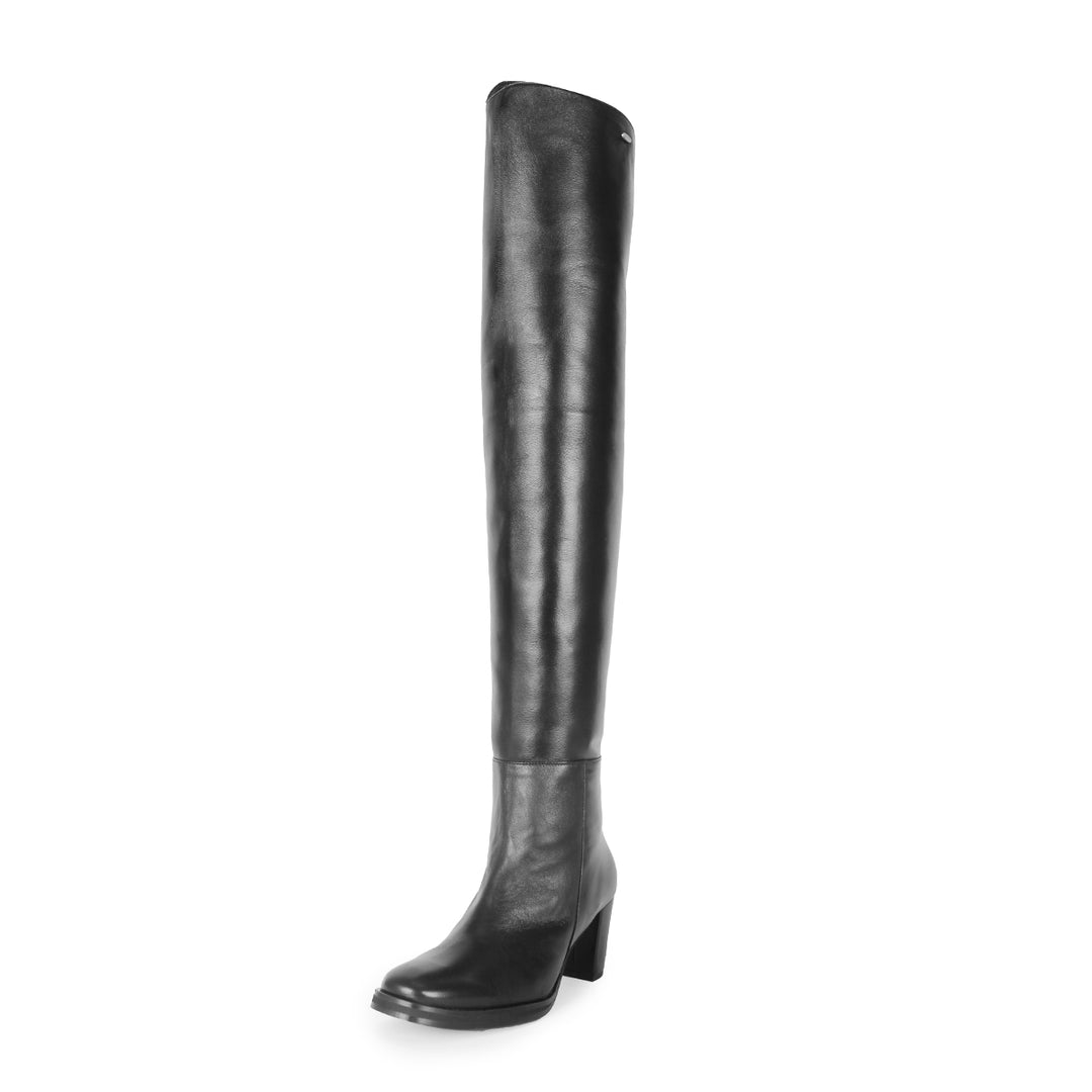 Thigh high boots mid-heel (model 507) leather grey