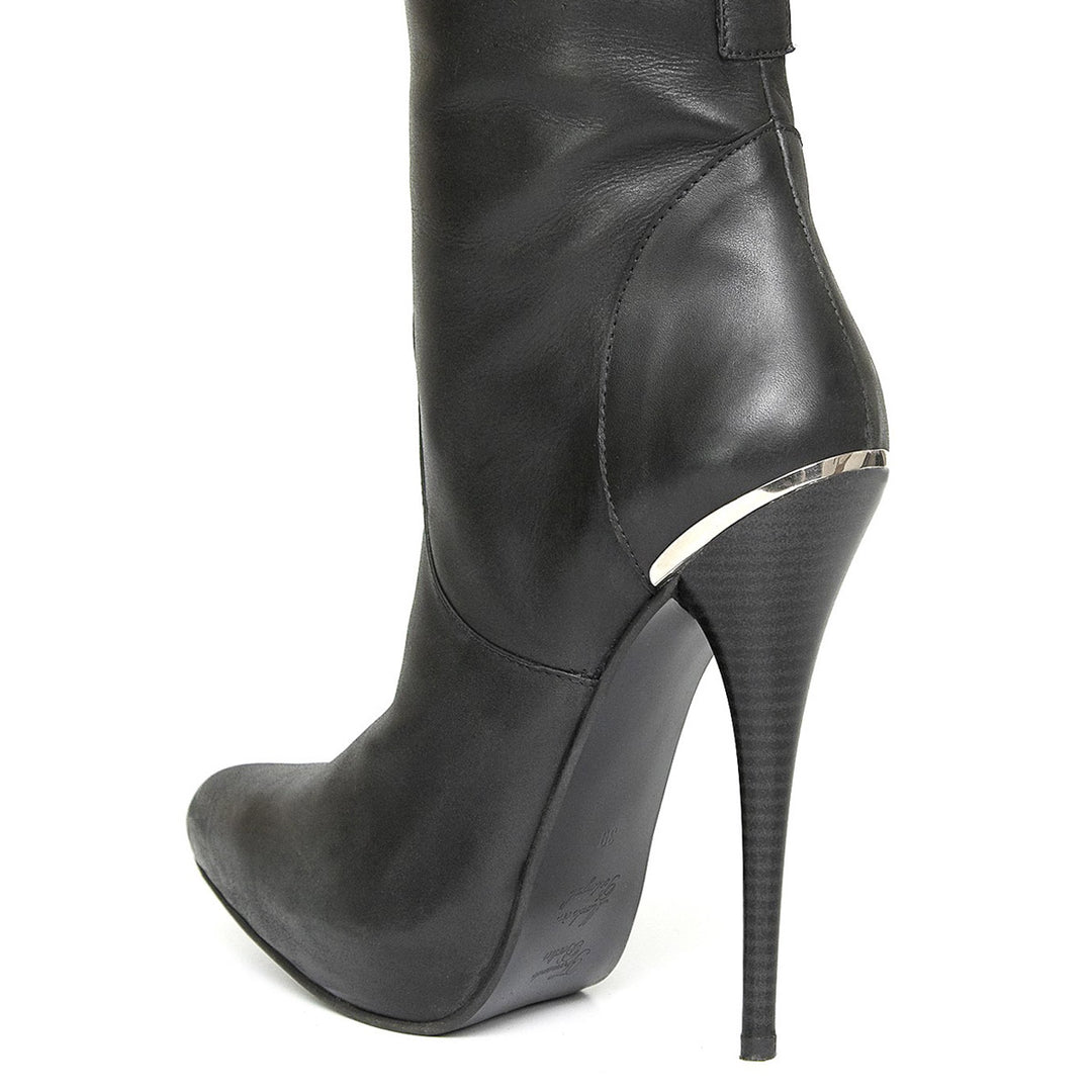 High heel thigh high boots with rivets (model 510) vinyl black