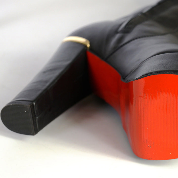 Overkneestiefel mit Blockabsatz und Schnalle (Modell 517) Leder schwarz