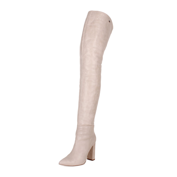 Thigh high boots with block heel (model 540) leather ivory