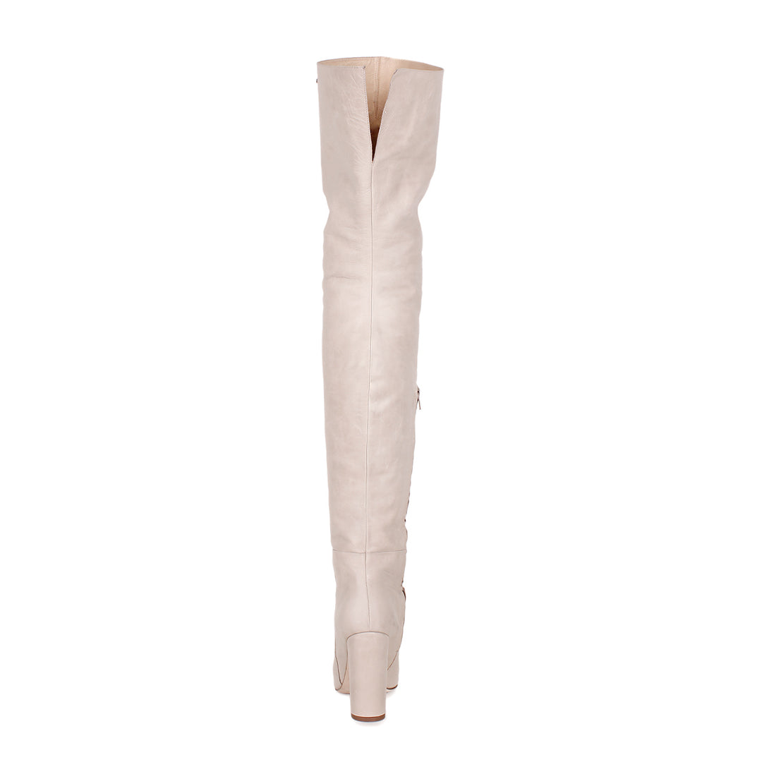 Thigh high boots with block heel (model 540) leather ivory