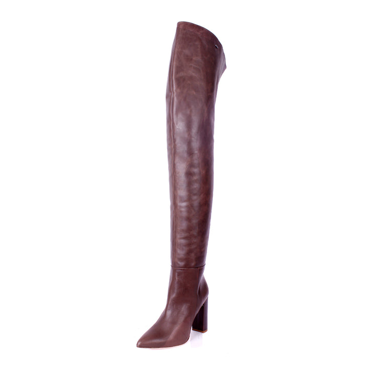 Thigh high boots with block heel (model 540) leather Marron