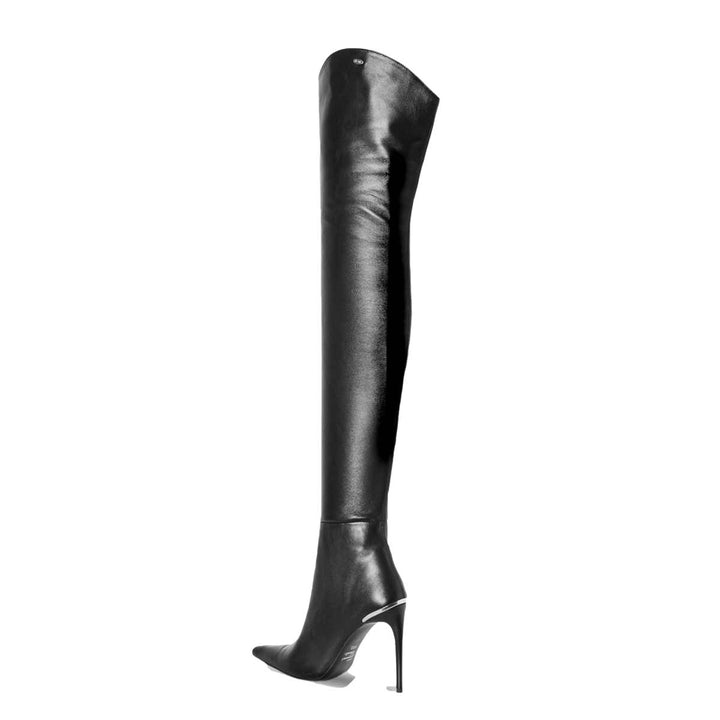 Stiletto thigh highs extra pointed (model 560) leather grey