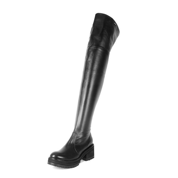 Chunky overknee-the-knee boots (model 570) vinyl black