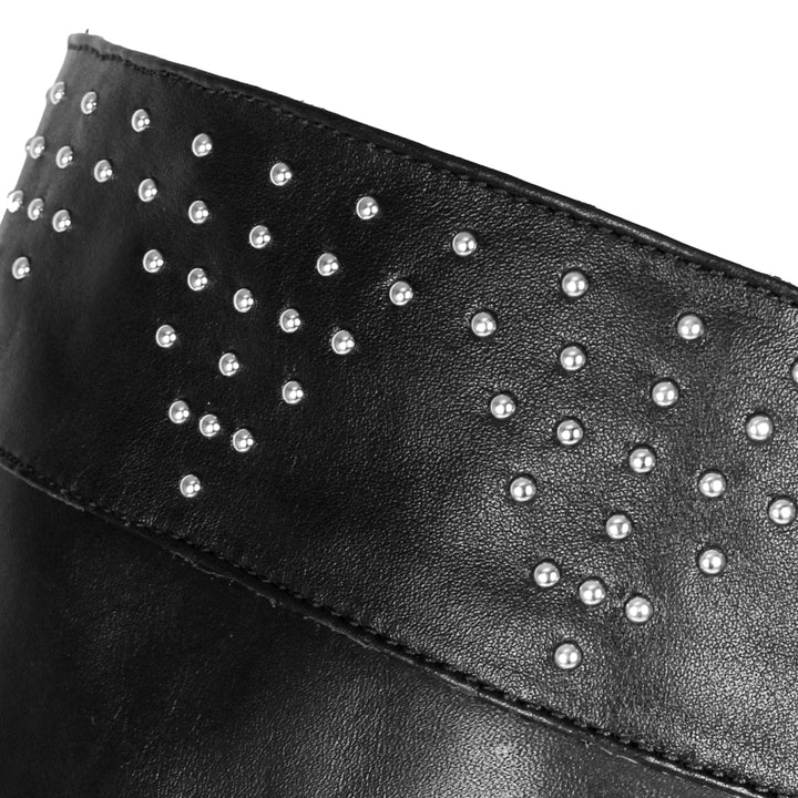 Thigh high boots with rivets and block heel (model 590) leather grey