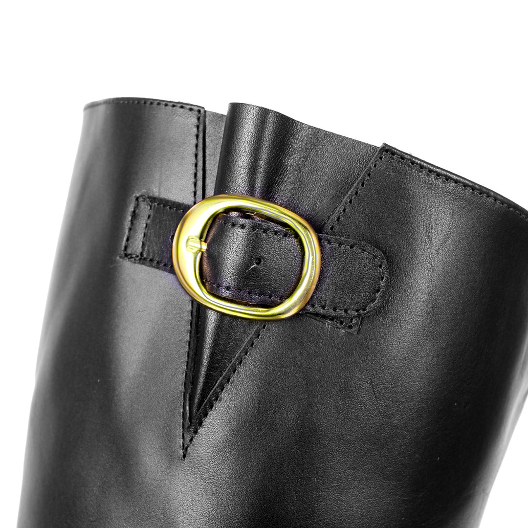 Flache Overkneestiefel mit goldenen Schnallen (Modell 609) Leder grau