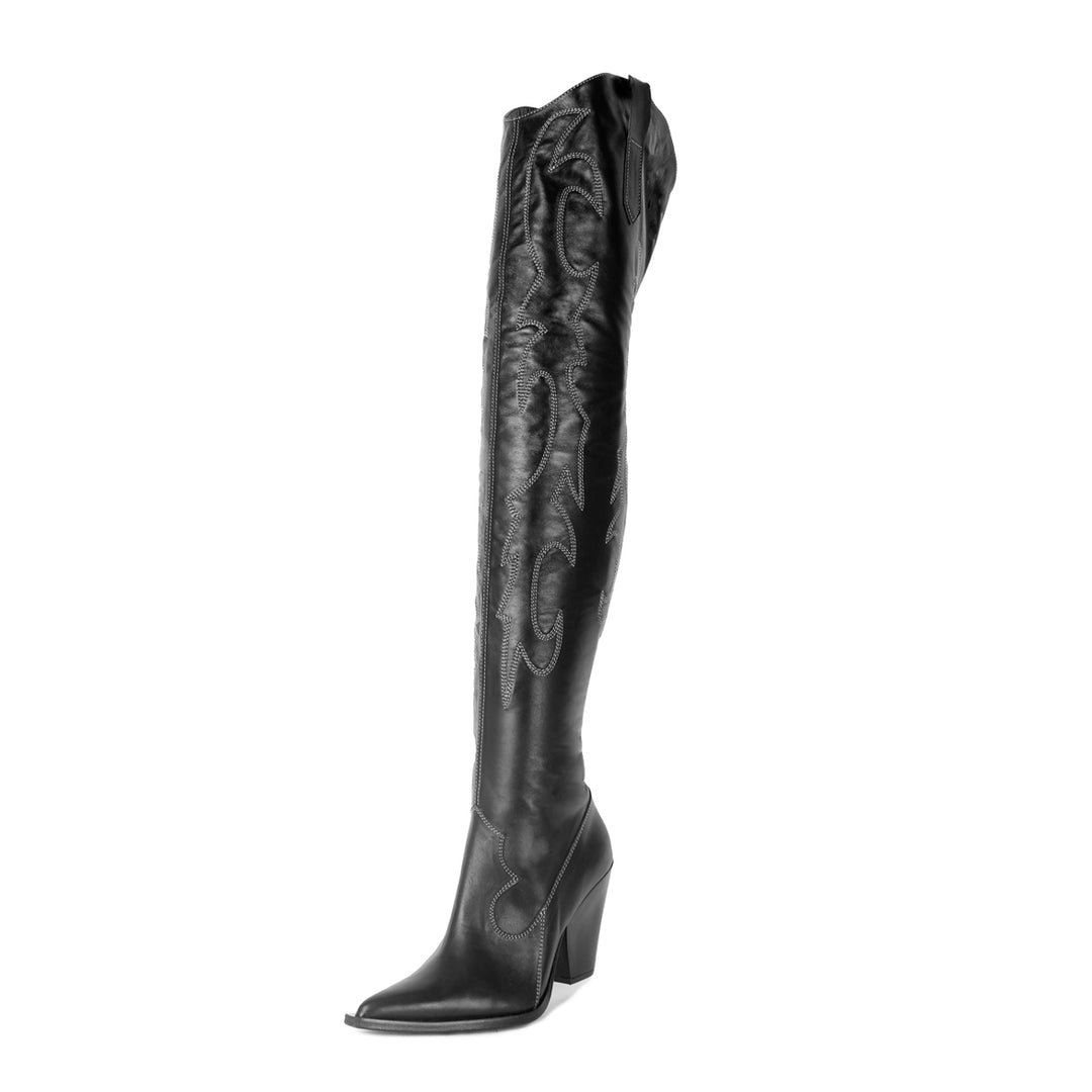 Cowboy boots thigh high (model 612) leather ivory