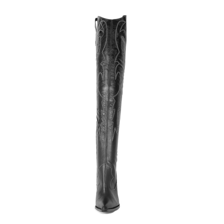 Cowboy boots thigh high (model 612) leather black