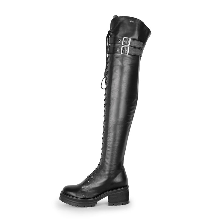 Thigh high boots combat/gothic style (model 670) leather bordeaux