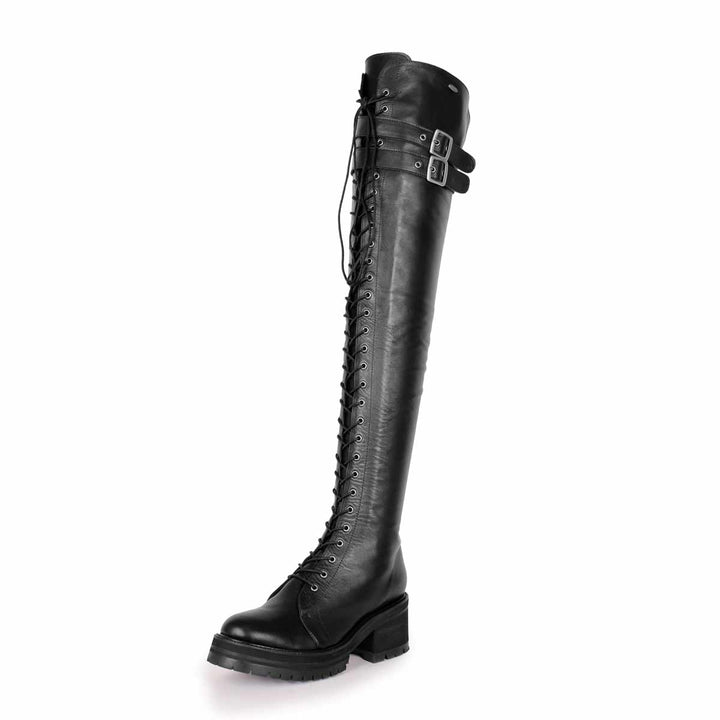 Thigh high boots combat/gothic style (model 670) leather camel