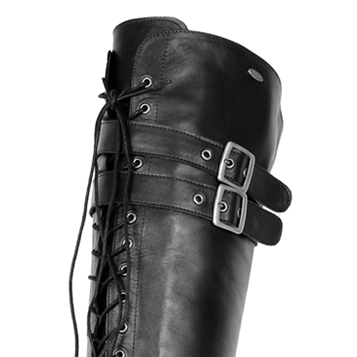 Thigh high boots combat/gothic style (model 670) black leather