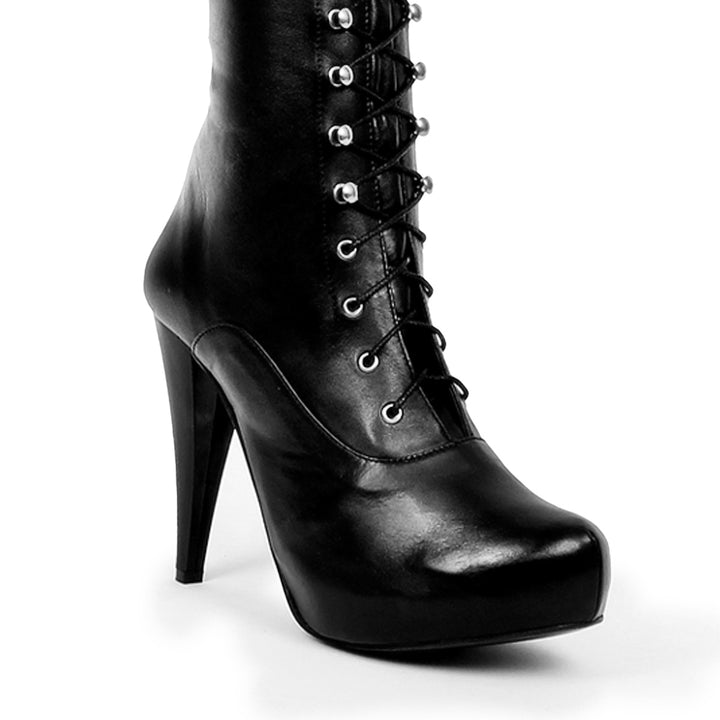 Knee-high boot with hook lacing (model 706) black leather