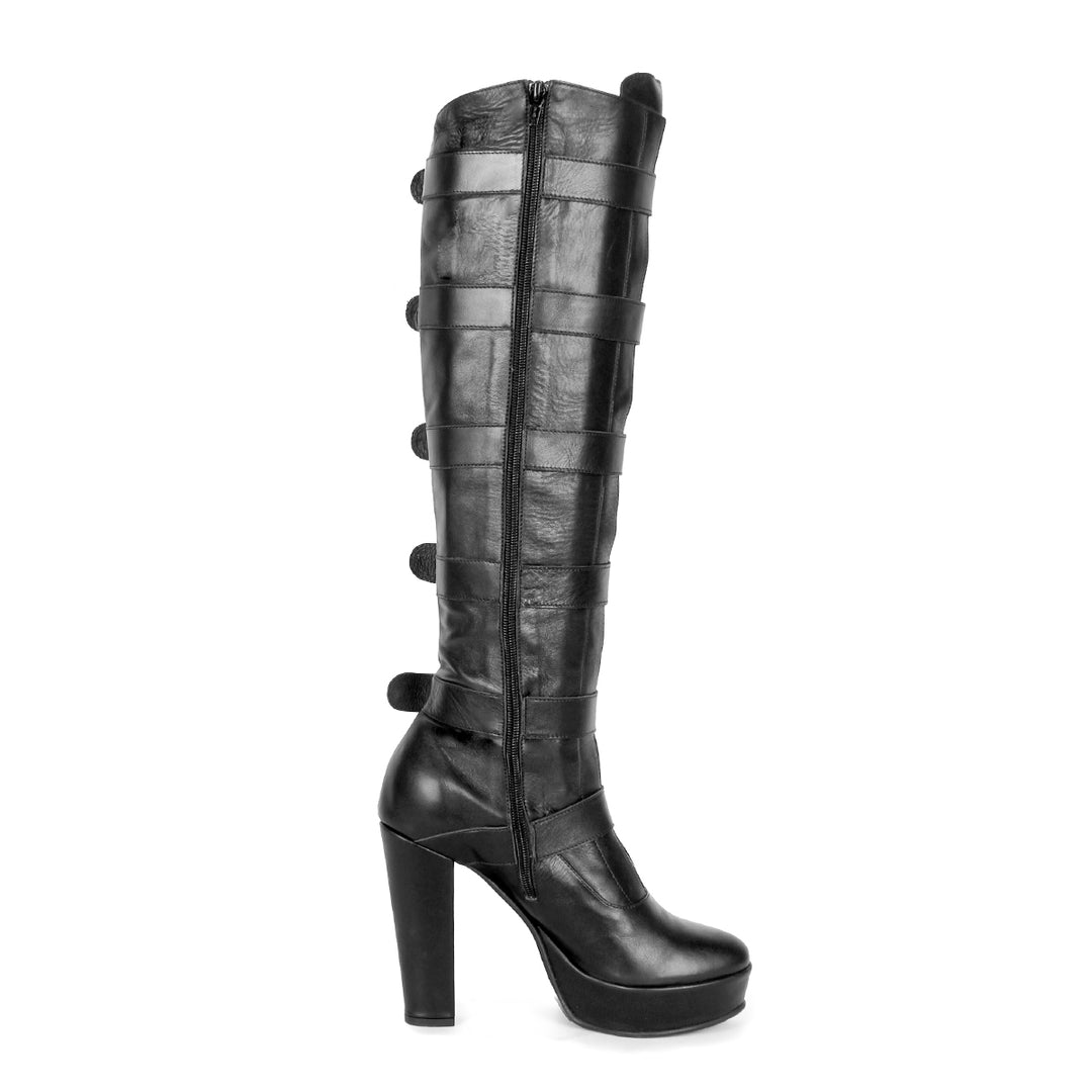 Knee-high boots with buckles and block heel (model 717) leather white