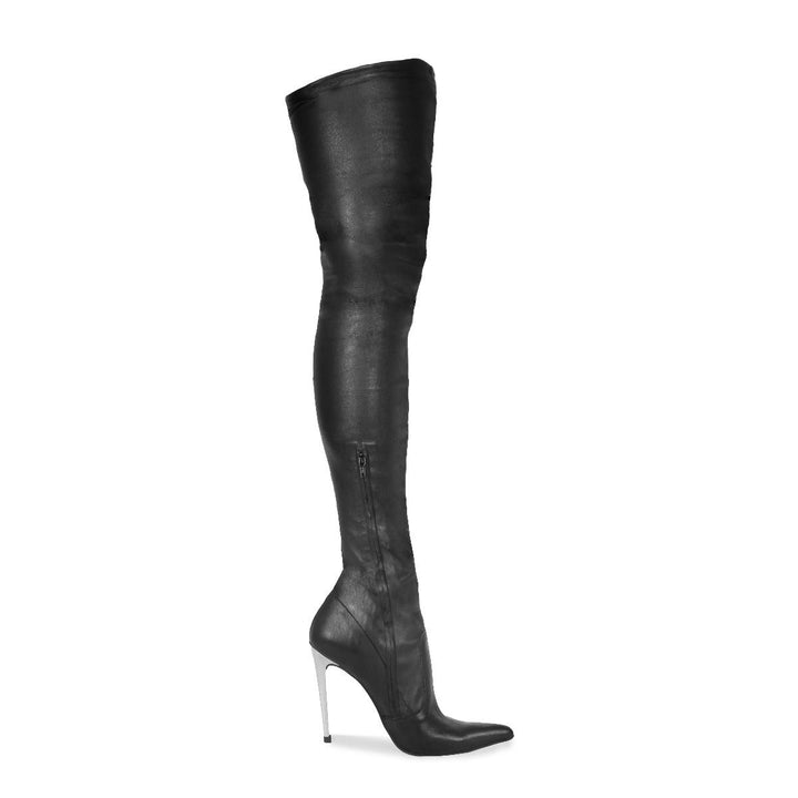 Thigh high boots stretchleather with metal heels (model 760) stretch leather black