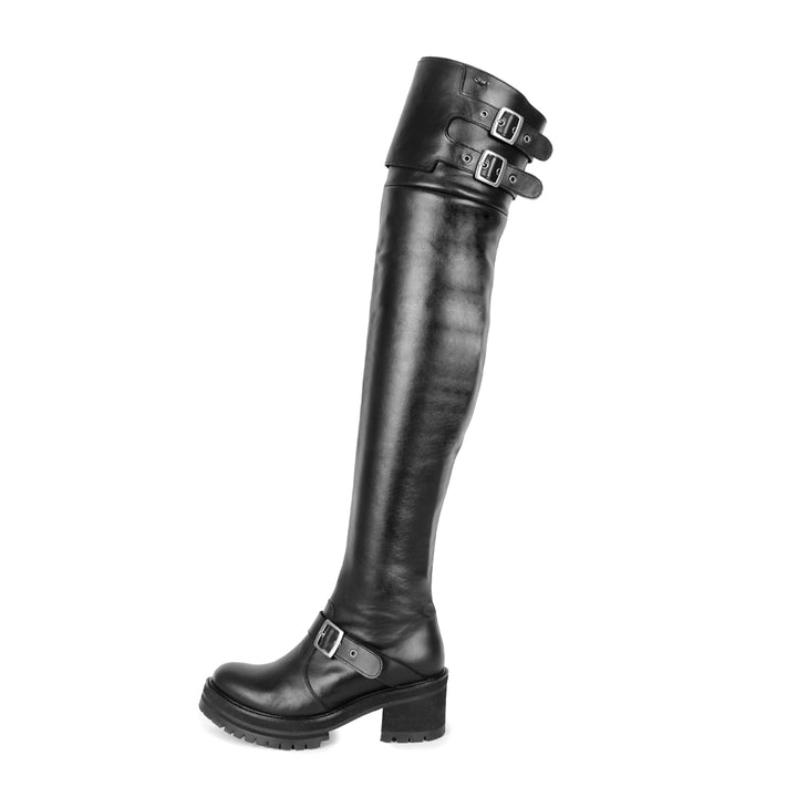 Over-the-knee boots with monk strap (model 770) leather black