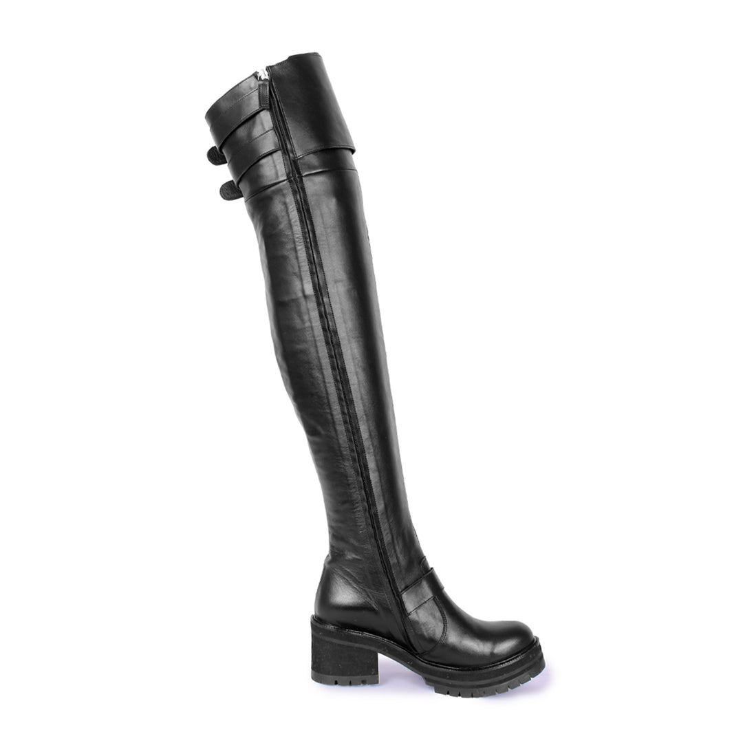 Over-the-knee boots with monk strap (model 770) vinyl black