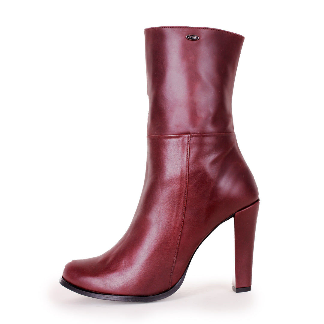 Ankle boots with wide heel (model 802) leather bordeaux