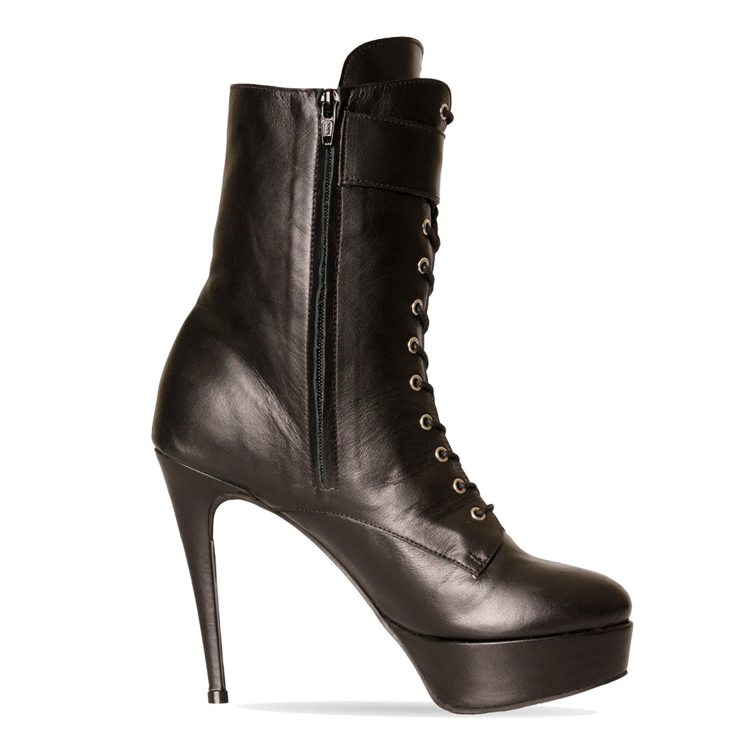 Lace-up ankle boots with platform and buckle (model 817) black leather