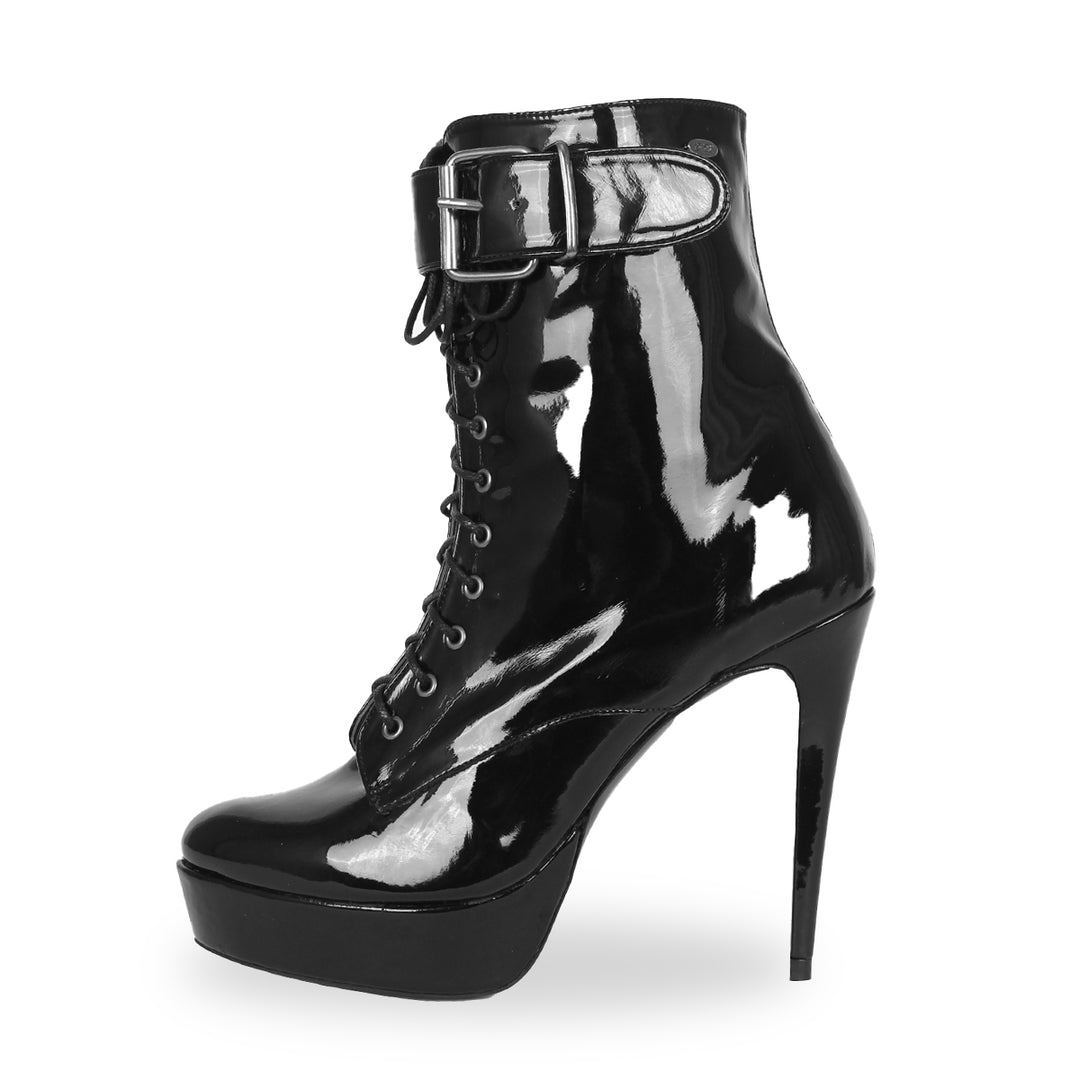 Lace-up ankle boots with platform and buckle (model 817) vinyl black
