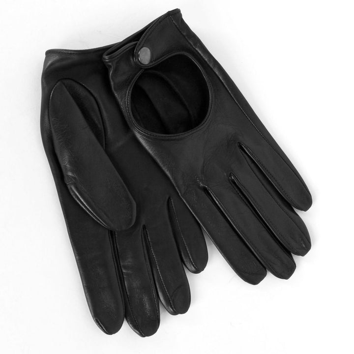 Kurze Autofahrer Handschuhe mit Druckknopf (Modell 212) Leder schwarz