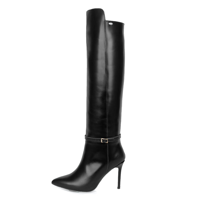 Polished leather knee high boot (model 740) black leather