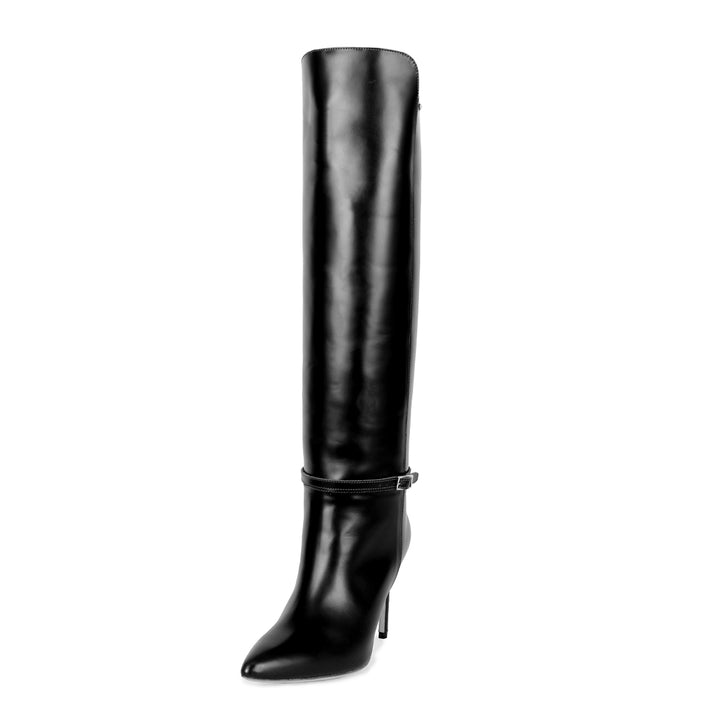 Polished leather knee high boot (model 740) black leather