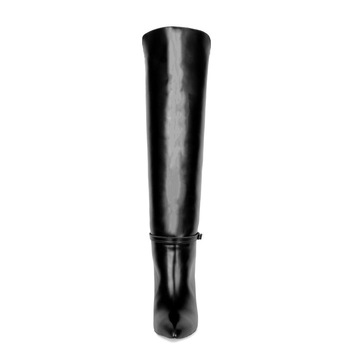 Polished leather knee high boot (model 740) black leather