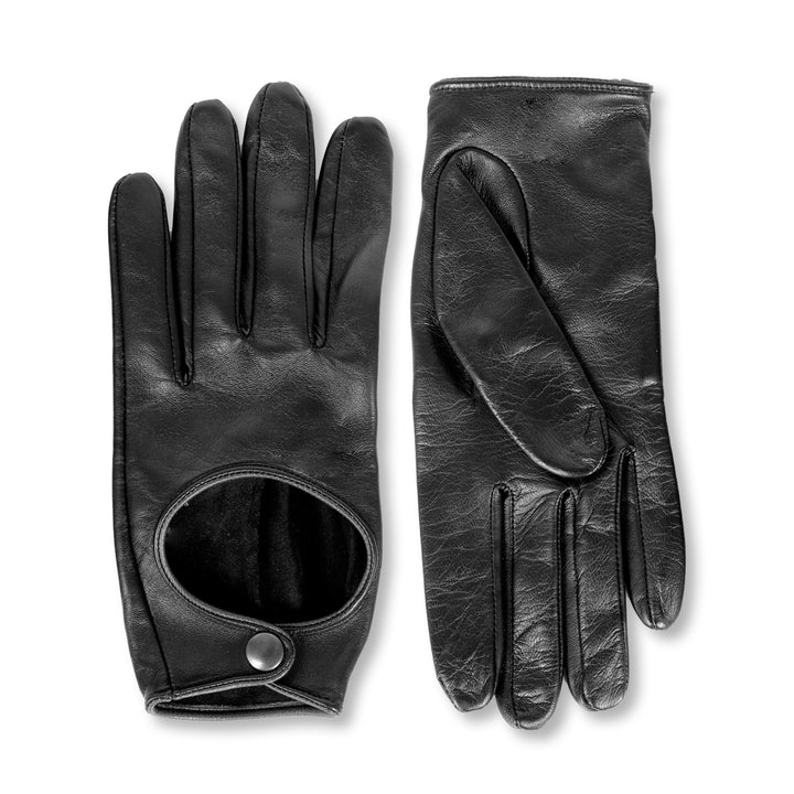 Kurze Autofahrer Handschuhe mit Druckknopf (Modell 212) Leder schwarz