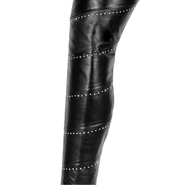 Super long leather boots with Swarovski® crystals (model 101) leather black