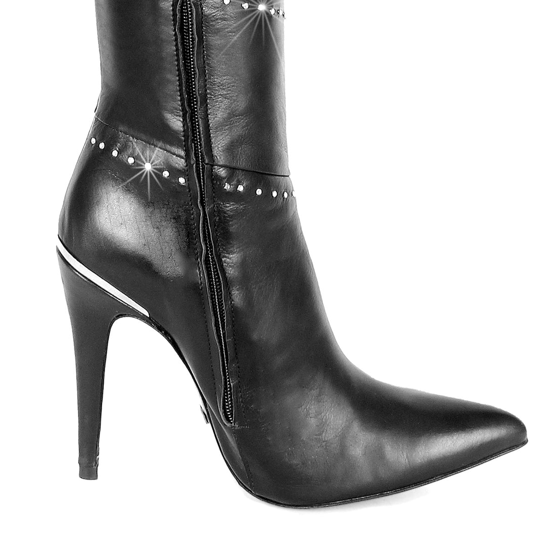 Super long leather boots with Swarovski® crystals (model 101) leather black