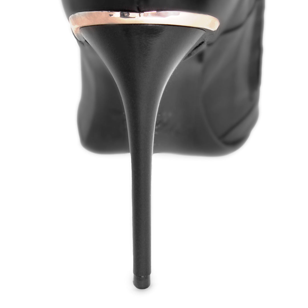 Thigh High Stiefel aus segmentiertem Leder und Stiletto Heels (Modell 160) Leder schwarz