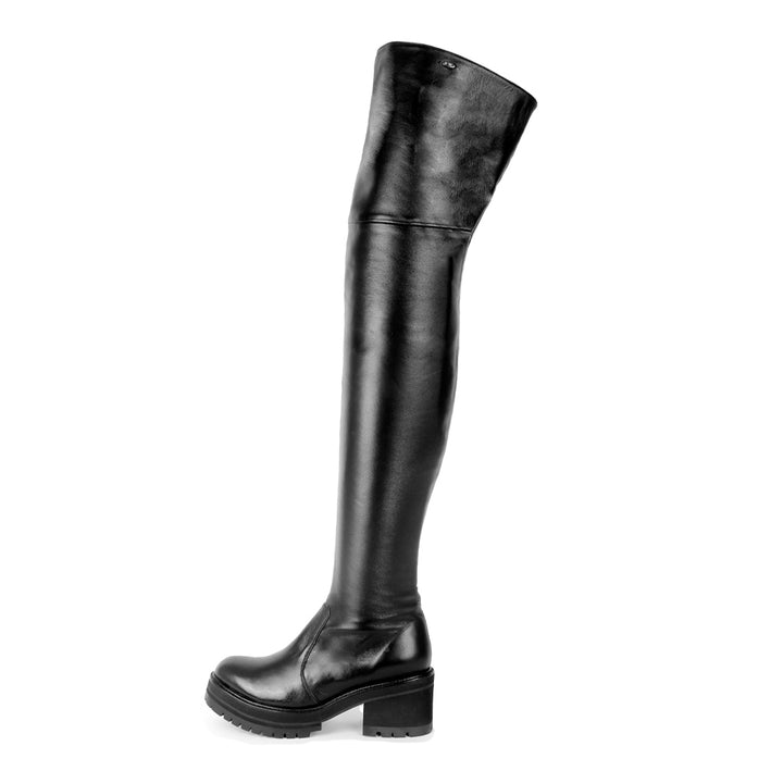 Chunky overknee-the-knee boots (model 570) leather grey