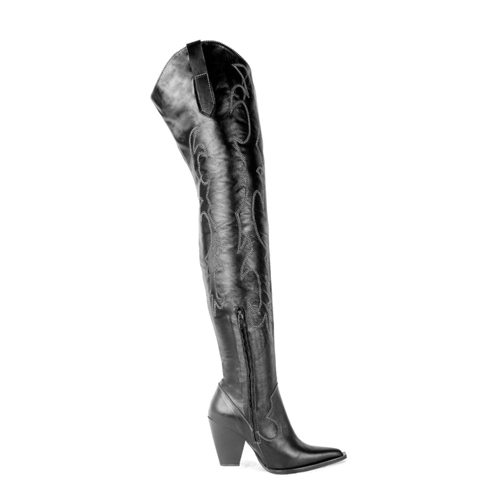 Cowboy boots thigh high (model 612) leather marron