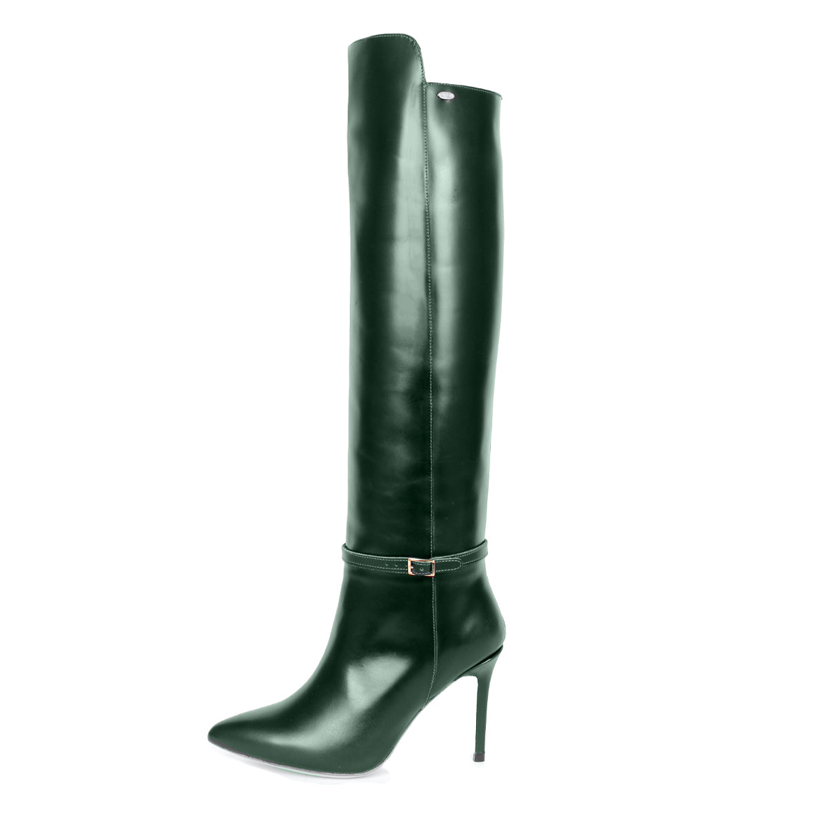 Polished leather knee high boot model 740 Leather Dark Emerald Fernando Berlin