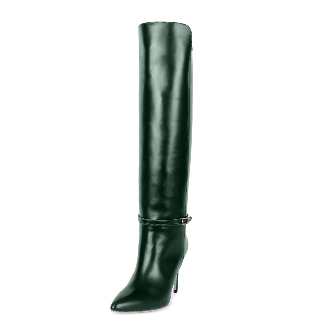 Kniehoher Stiefel aus poliertem Leder (Modell 740) Leder Dark Emerald