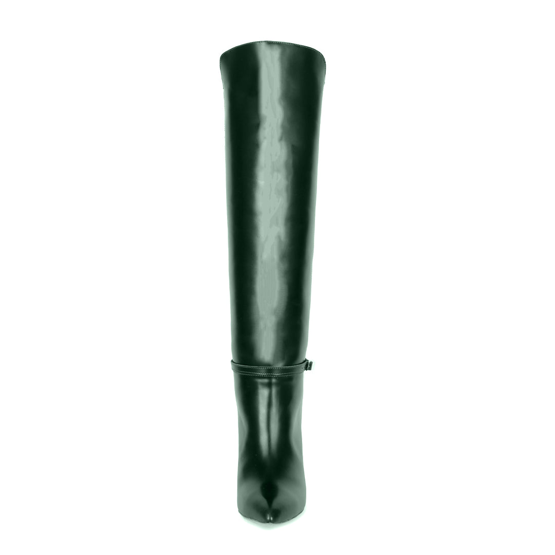 Polished leather knee high boot (model 740) leather dark brown