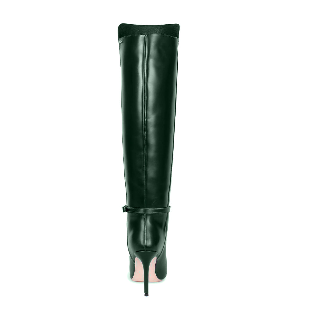 Polished leather knee high boot (model 740) Leather Dark Emerald