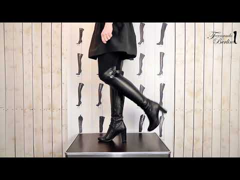 Over-the-knee boots Mary Jane style (model 418) suede light grey