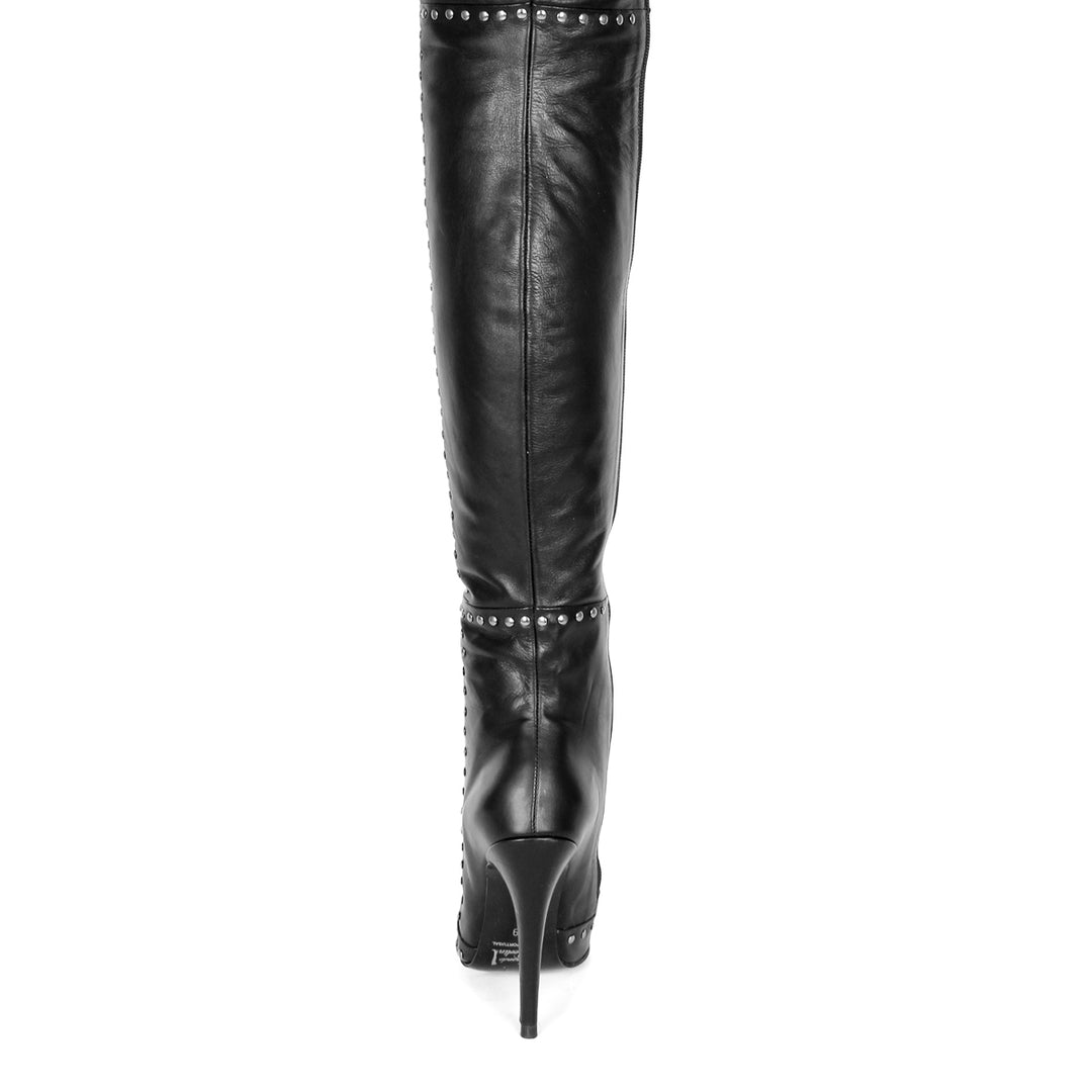 Thigh high boots with rivets and high heels (model 610) vinyl red